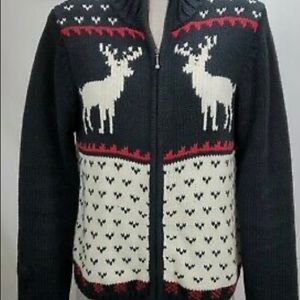Vintage Woolrich Med full zip reindeer sweater EUC